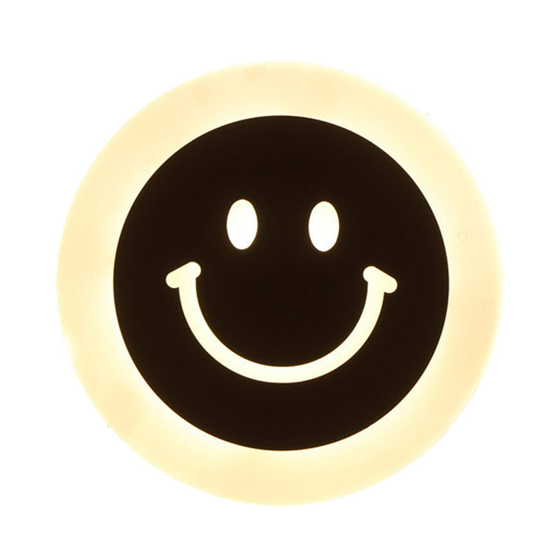 Norvo | Tynn Rund LED Vegglampe Sett Tegneserie Akryl Hvit Smiley Vegglampe i Varme/Hvite Lys for Soverom
