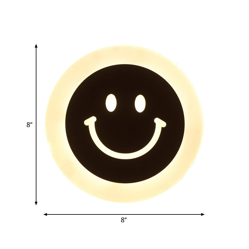 Norvo | Tynn Rund LED Vegglampe Sett Tegneserie Akryl Hvit Smiley Vegglampe i Varme/Hvite Lys for Soverom