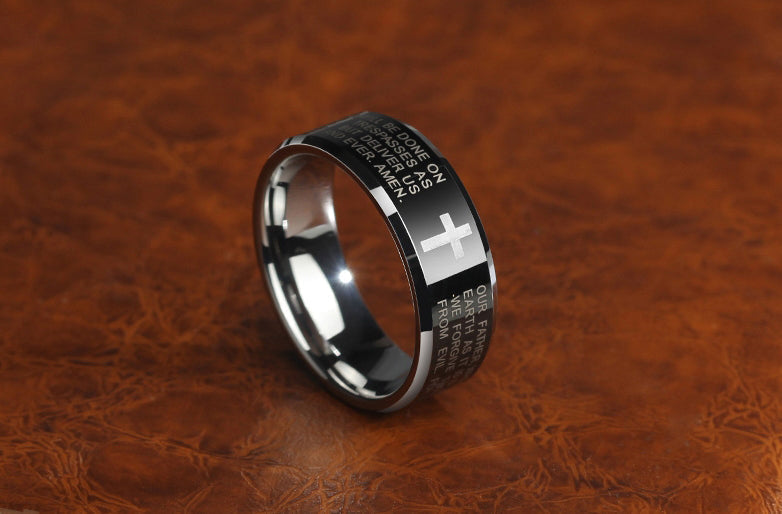 Norvo | Personlighet Menns Svart Tungstenlegeringsring med Kors, Ingen Fading, Ripesikker & Flere Poleringer