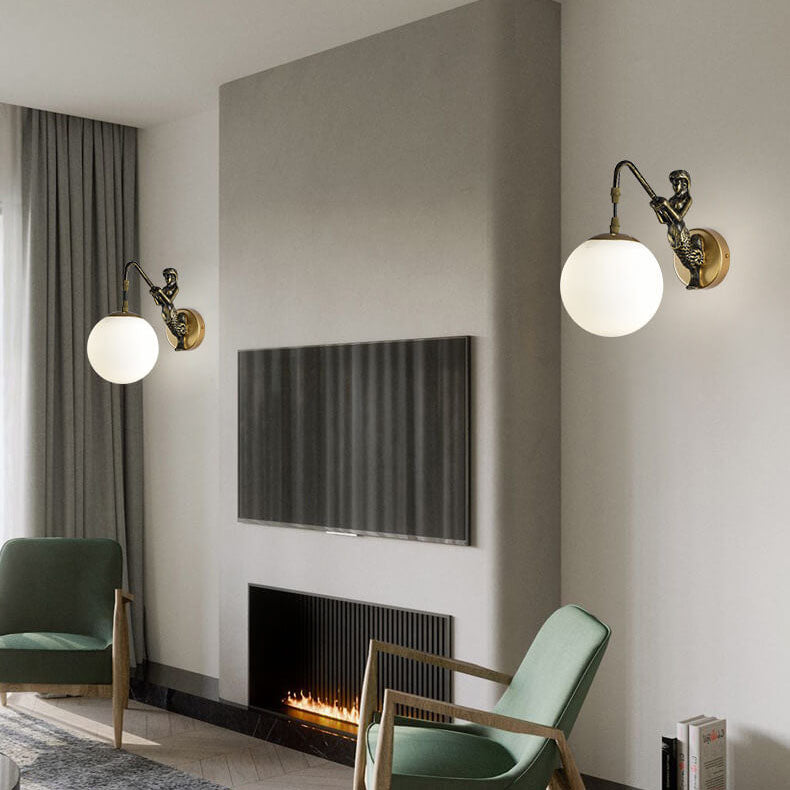 Norvo Vintage Vegglampe | Rustikk Vegglampe med Globe Glass | Unik Dekorativ Belysning