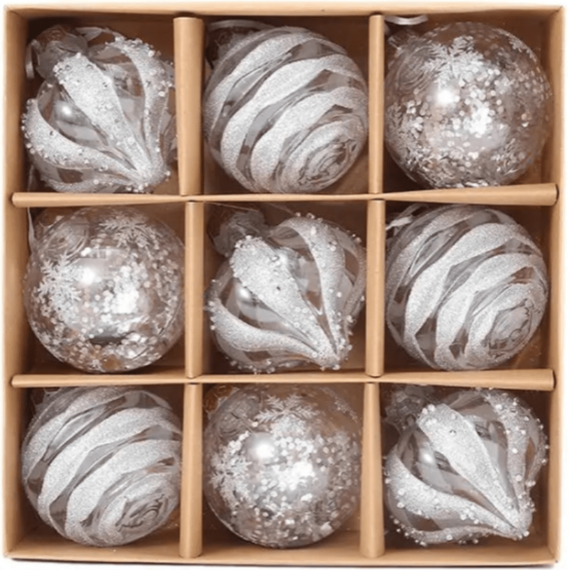 Norvo | GlansFeest Julehengedekorasjoner – Sett med 9 plastdekorasjoner med snøfnugg og ballongdesign