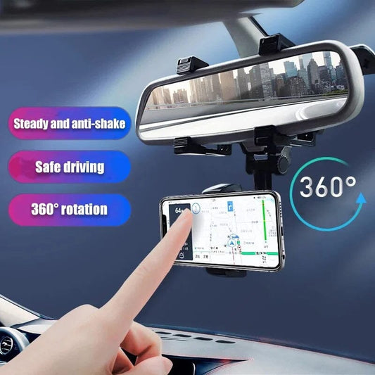 Norvo | Multifunksjonell 360 Rotérbar Bil Bakspeil Telefonholder
