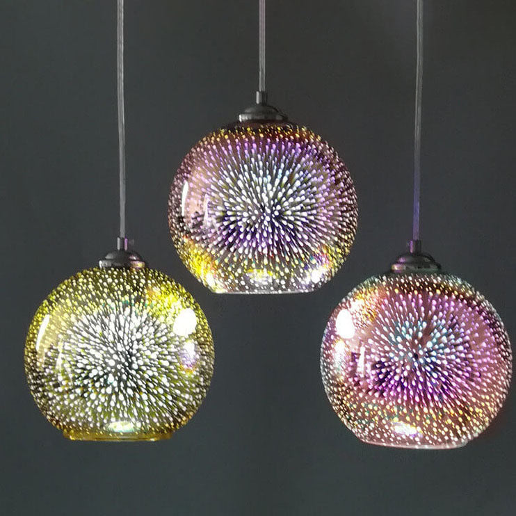 Norvo | Moderne kreativ 3D fargerik fyrverkeriglass 1-lampe kuppelpendellampe