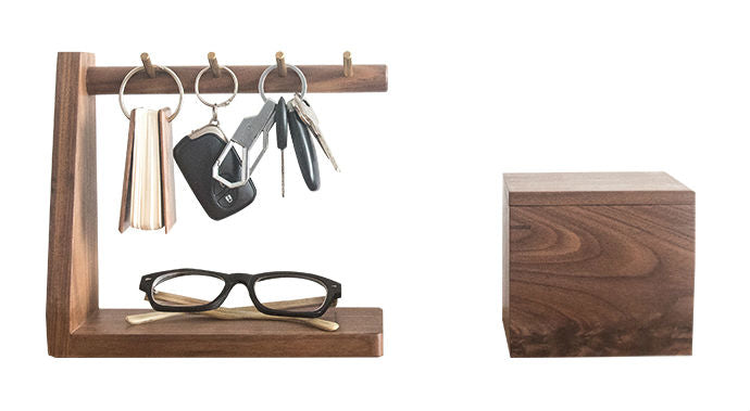 Norvo | Solid Wood Key Organizer with 6 Key Hooks and Storage Platform, No Installation Required, Suitable for Storing Keys, Glasses, Wallets and More