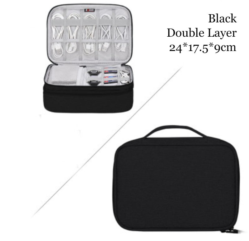 Norvo | Bærbar stor kapasitet digitalt tilbehør oppbevaringspose, med EVA hard skall, vanntett og støtsikker design, dobbel oppbevaring og justerbar skillevegg, for kabler, powerbank, kosmetikk og mer
