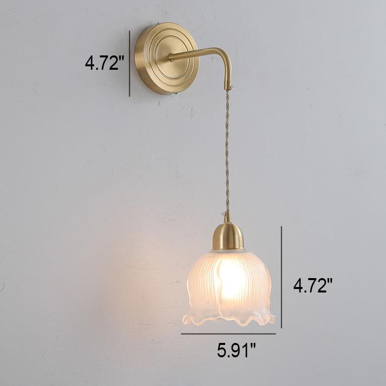 Norvo | Nordisk Vintage Glass Blomst Blad Messing 1-Lykt Vegglampe