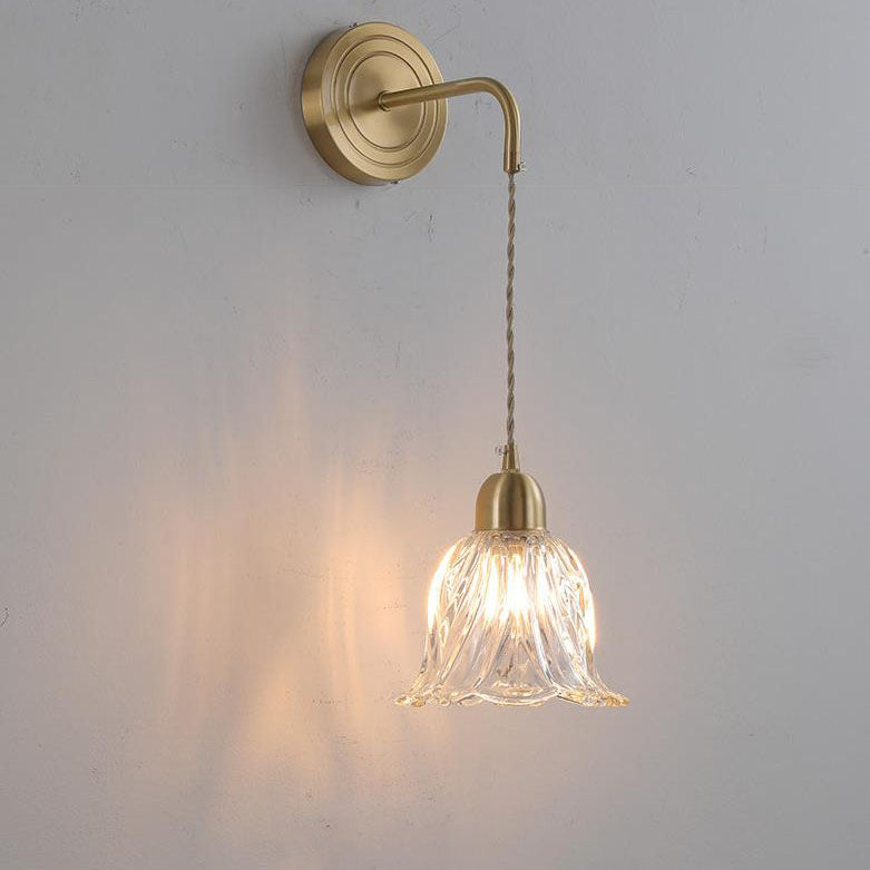 Norvo | Nordisk Vintage Glass Blomst Blad Messing 1-Lykt Vegglampe
