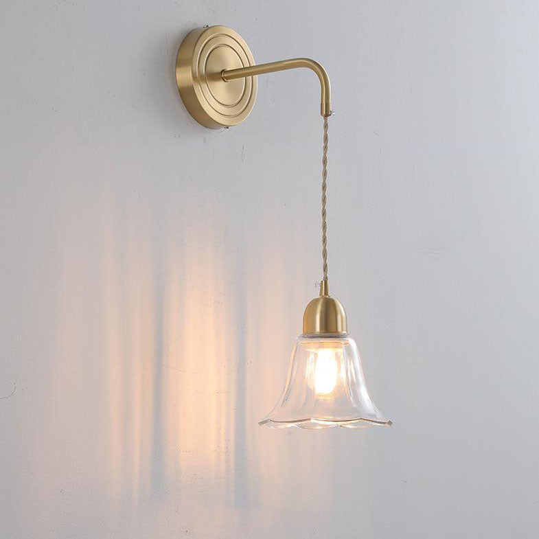 Norvo | Nordisk Vintage Glass Blomst Blad Messing 1-Lykt Vegglampe