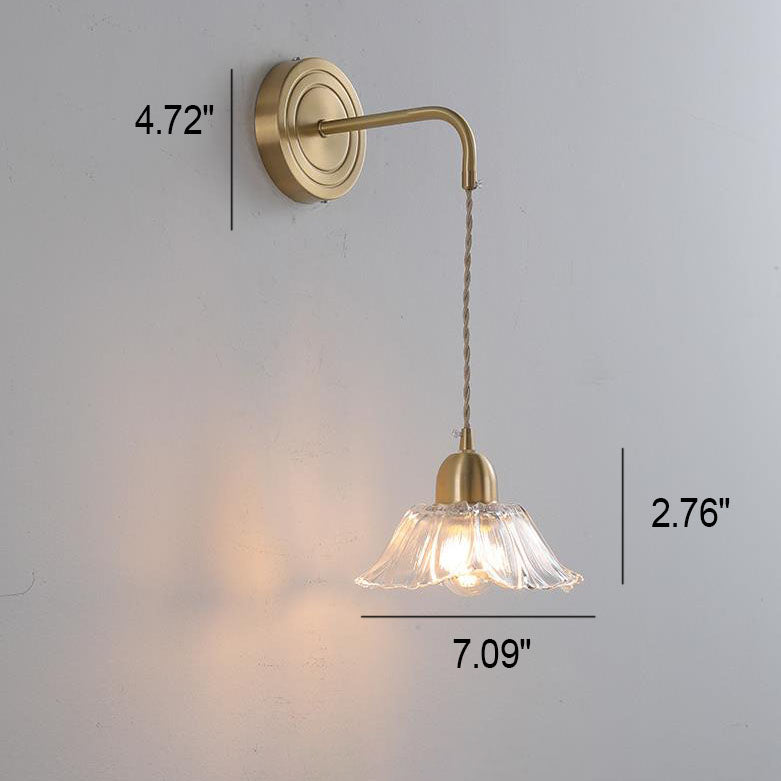 Norvo | Nordisk Vintage Glass Blomst Blad Messing 1-Lykt Vegglampe