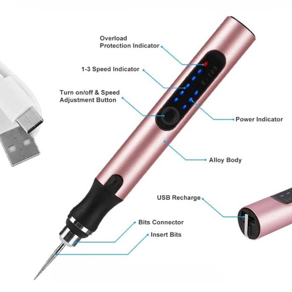 Norvo | Elektrisk profesjonell gravering penn for smykker glass tre stein metall - USB oppladbar