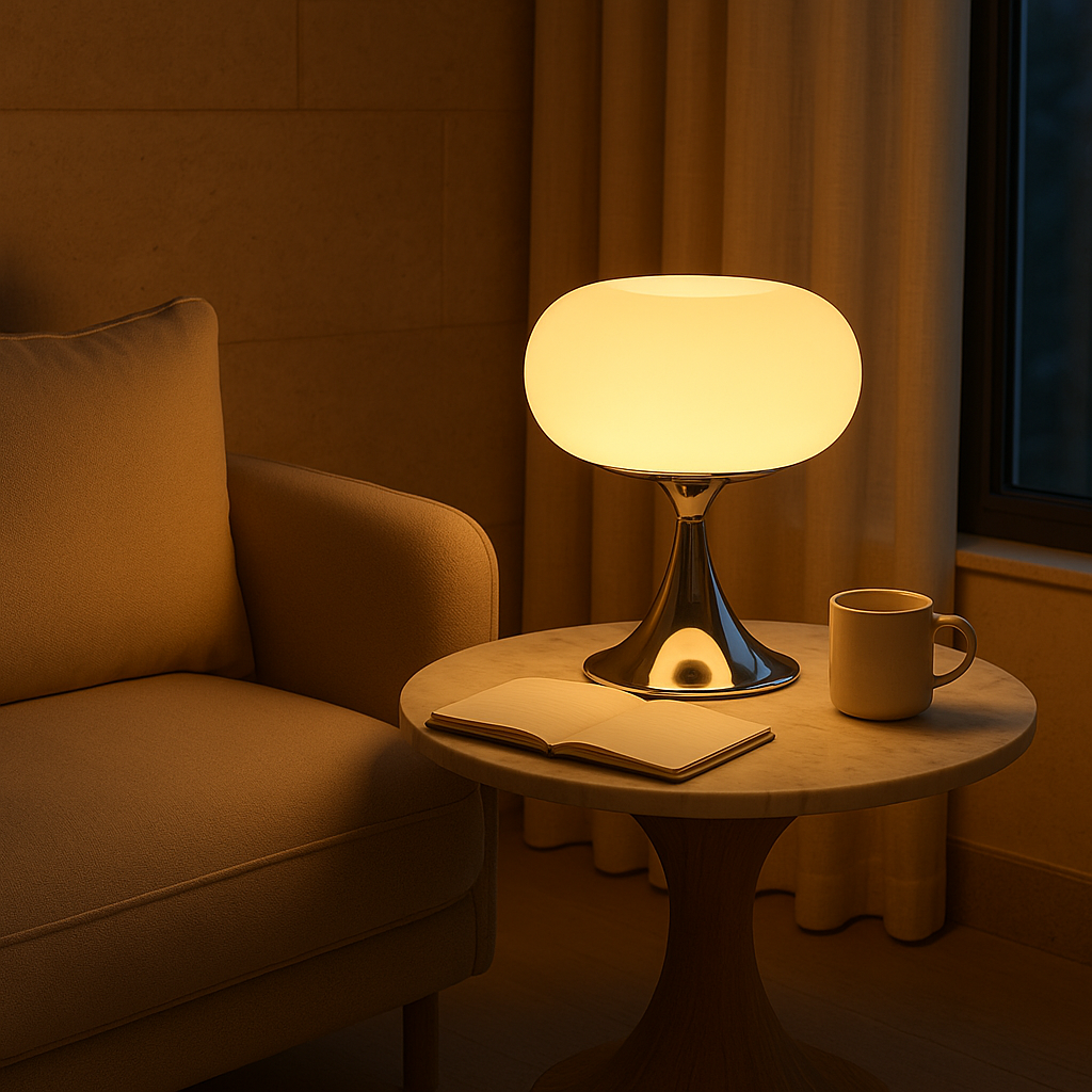 Norvo | RetroGlow Bordlampe – Bauhaus Stil Glass & Jern Lampe med Varmt Lys | E27 | 90–260V