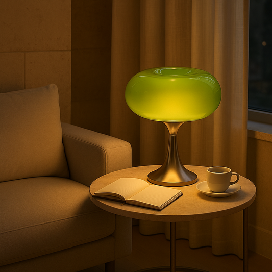 Norvo | RetroGlow Bordlampe – Bauhaus Stil Glass & Jern Lampe med Varmt Lys | E27 | 90–260V