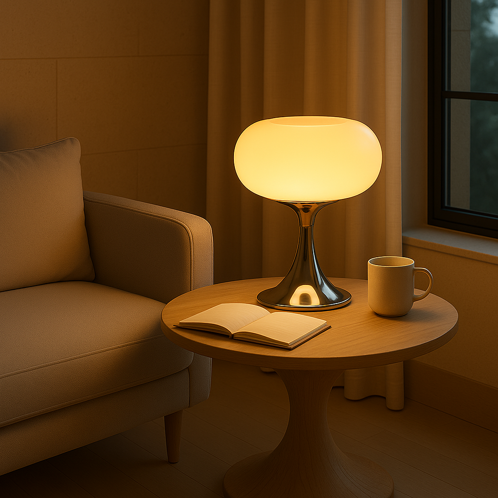 Norvo | RetroGlow Bordlampe – Bauhaus Stil Glass & Jern Lampe med Varmt Lys | E27 | 90–260V