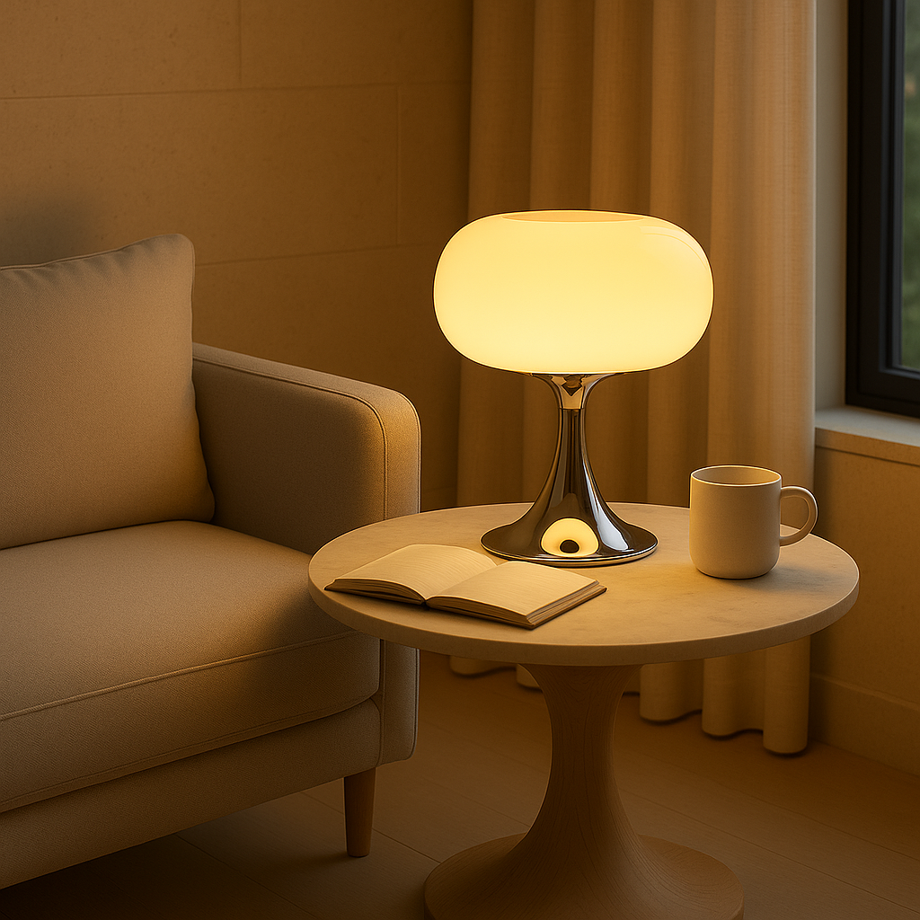 Norvo | RetroGlow Bordlampe – Bauhaus Stil Glass & Jern Lampe med Varmt Lys | E27 | 90–260V
