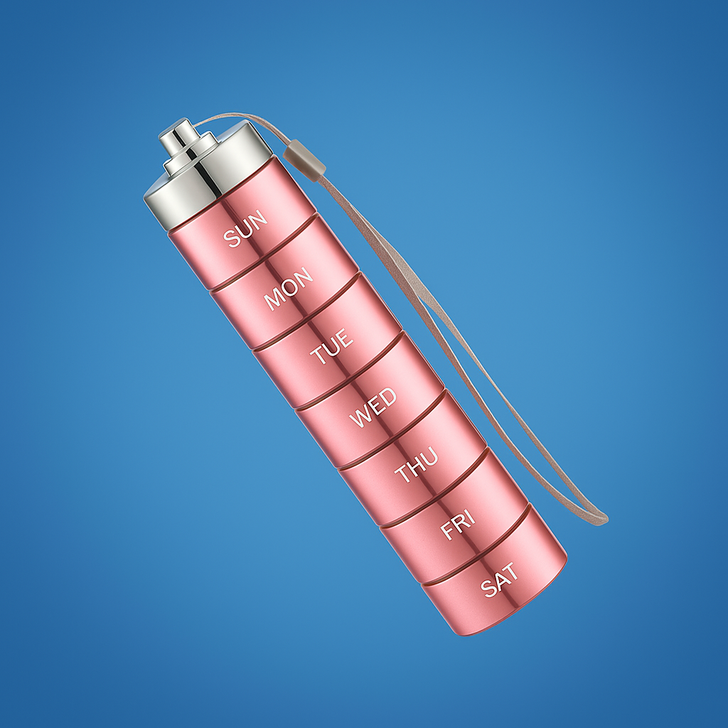 Fuktighetssikker metallbeholder – 7-dagers klar etikett-design – Reisevennlig for voksne og eldre Norvo