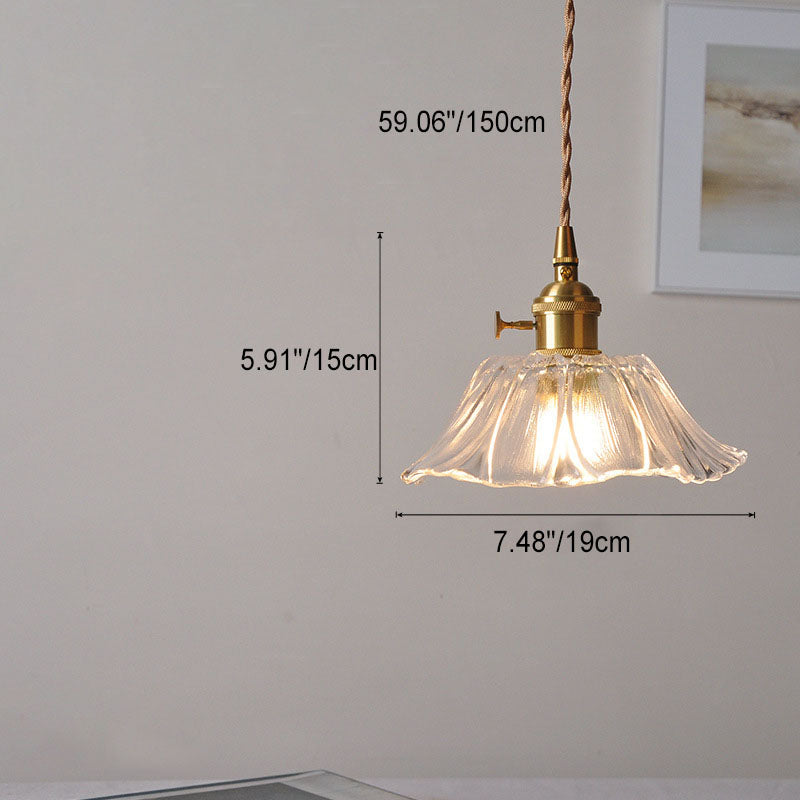 Norvo | Moderne Art Deco Solsikke Lotusblad Glasskjerm Messing 1-Lys Pendellampe for Stue