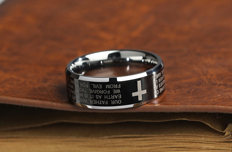 Norvo | Personlighet Menns Svart Tungstenlegeringsring med Kors, Ingen Fading, Ripesikker & Flere Poleringer