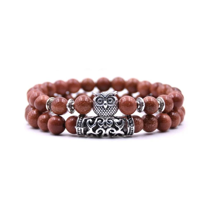 Norvo | Ugle Charm Naturlig Stein Armbånd