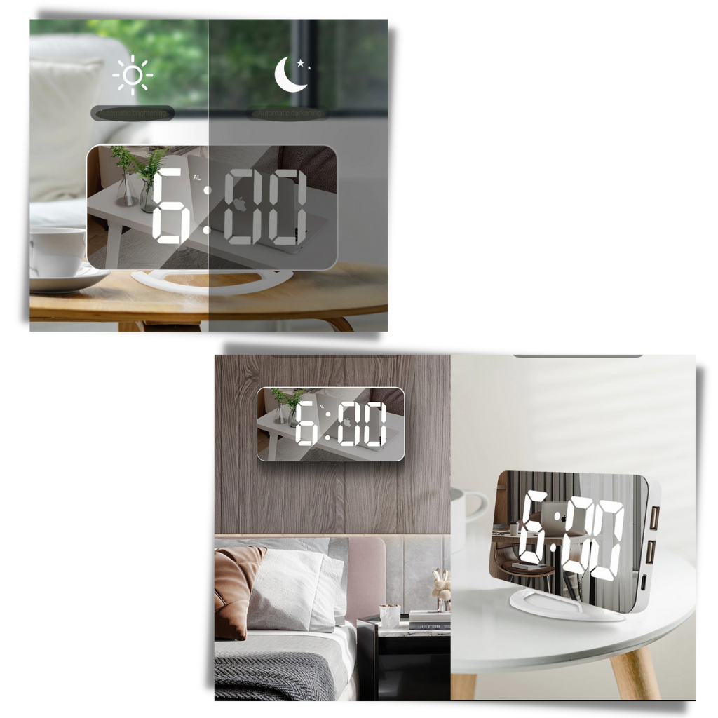 Multifunksjonelt digitalt klokkespeil