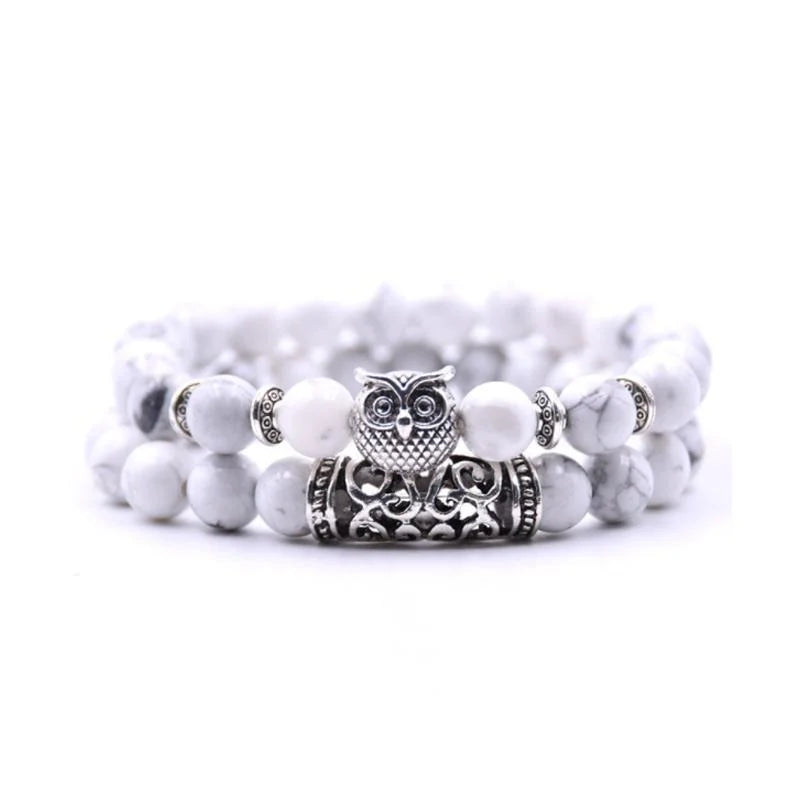 Norvo | Ugle Charm Naturlig Stein Armbånd