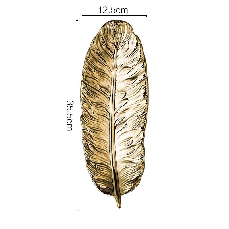 Norvo | Nordisk Lys Luksus Stil på Gylden Fjær Tallerken Retro Smykketallerken Oppbevaringstallerken Snacktallerken Hjemmedekor