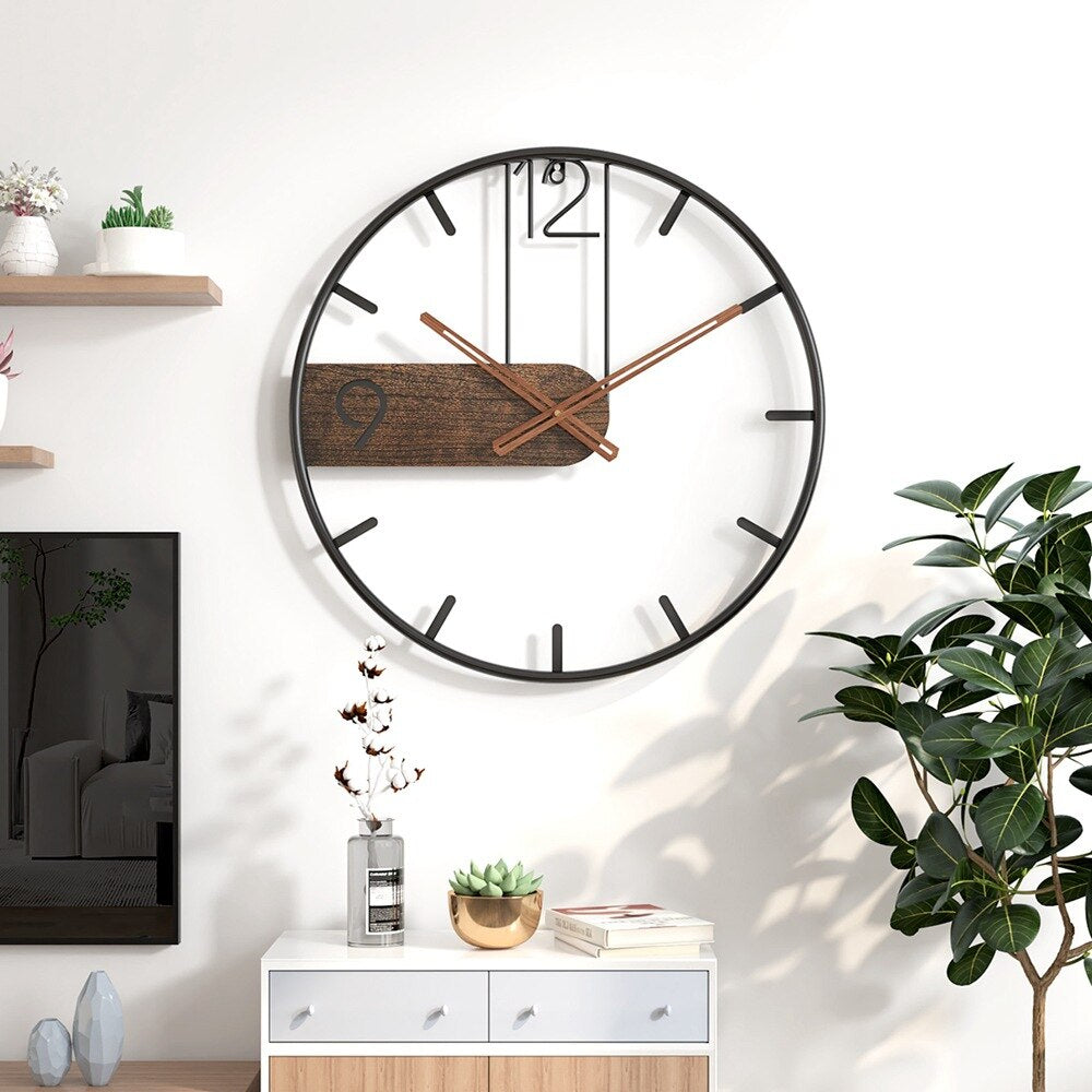 Norvo | Stål-Valnøtt Veggklokke | Moderne Industriell Design med Valnøtt Tre