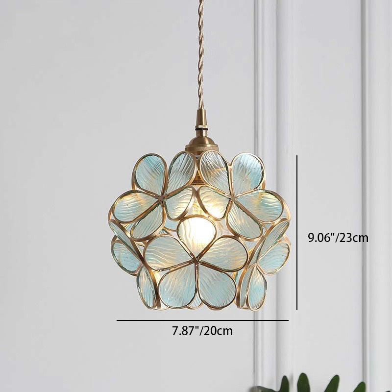 Norvo | Modern Art Deco Blomster Boble Glass Skjerm Messing Ramme 1-Lys Pendellampe for Stuen