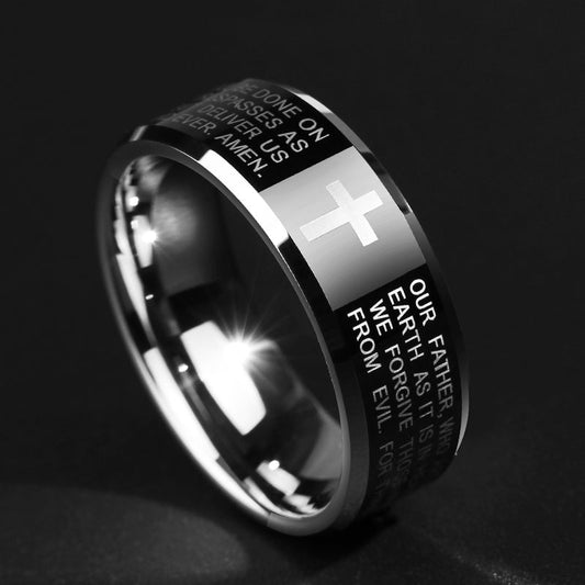 Norvo | Personlighet Menns Svart Tungstenlegeringsring med Kors, Ingen Fading, Ripesikker & Flere Poleringer