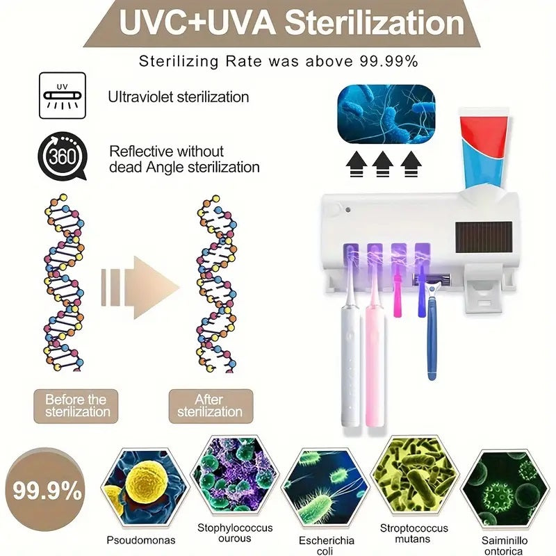 Norvo | Smart UV Lys Sterilisator Tannbørsteholder, Veggmontert Tannkremdispenser