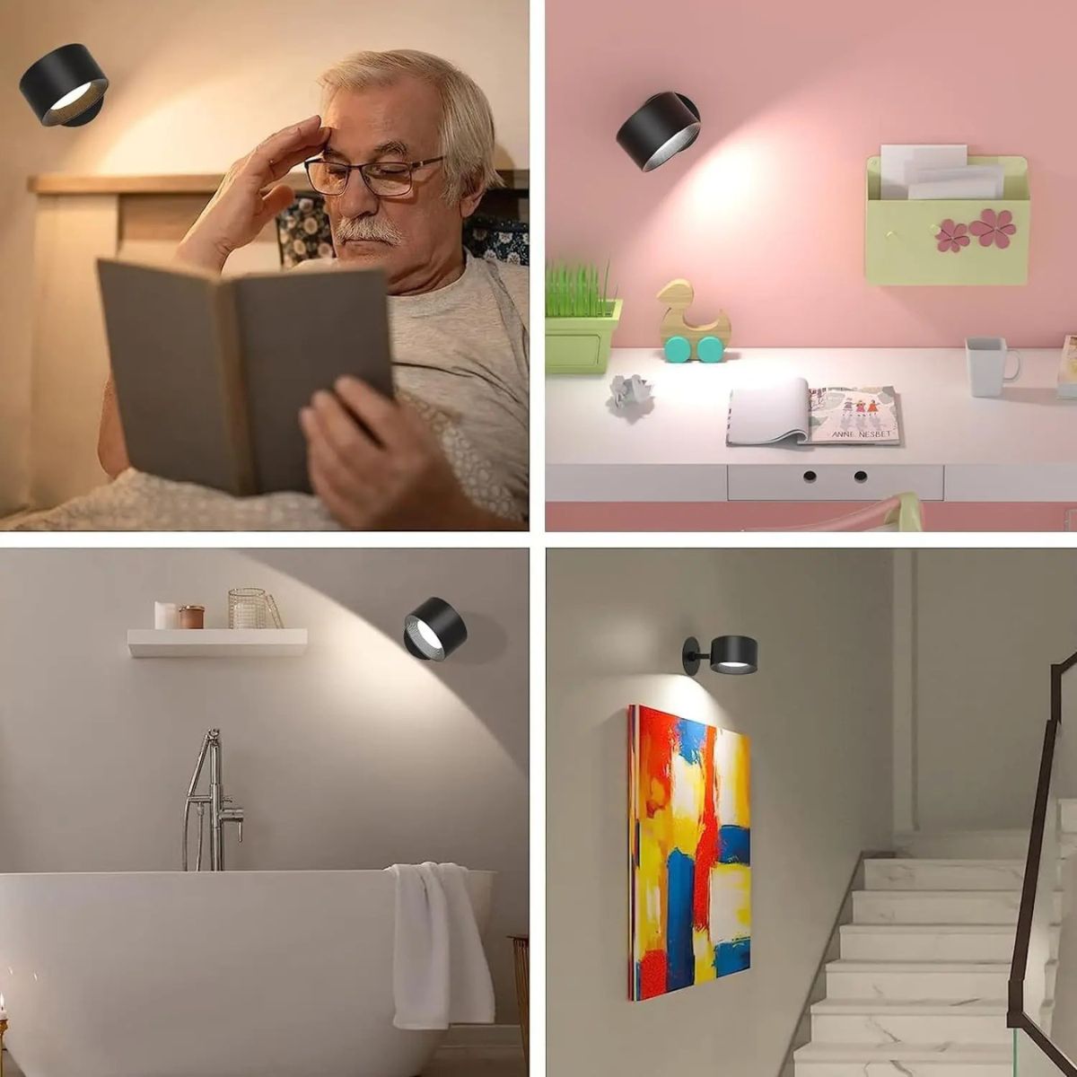 Norvo | Trådløs oppladbar 360° vegglampe | Energisparende LED, berøringskontroll og allsidig for boligbelysning