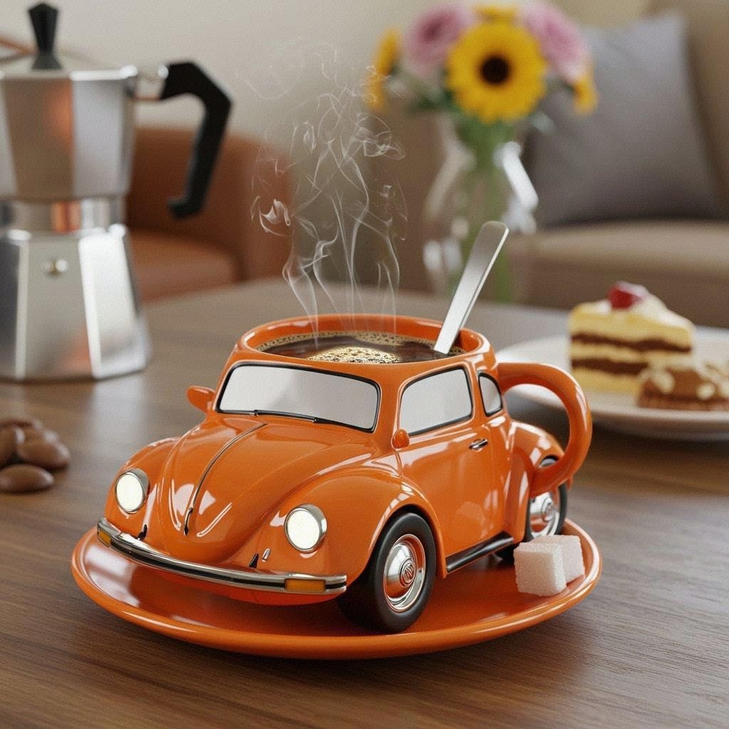 Norvo | RetroCar Keramisk Kaffe-Kopp – Unik 3D Design for Kaffe & Te