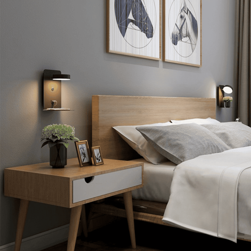 Norvo | LED vegglampe multifunksjonell dimbar med USB-lader for soverom