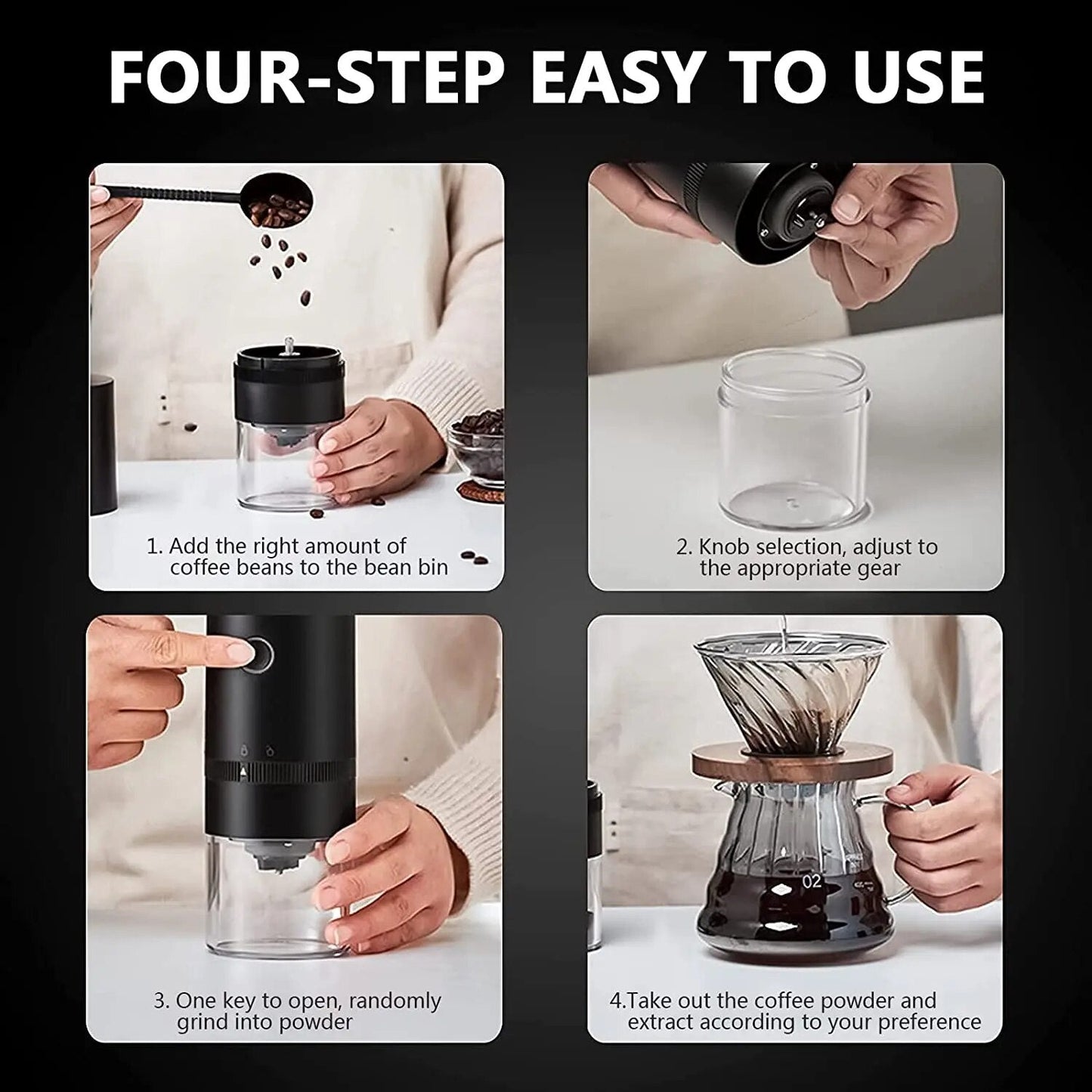 Norvo | Bærbar Elektrisk Kaffekvern med USB Type-C Lading & Keramisk Kvern