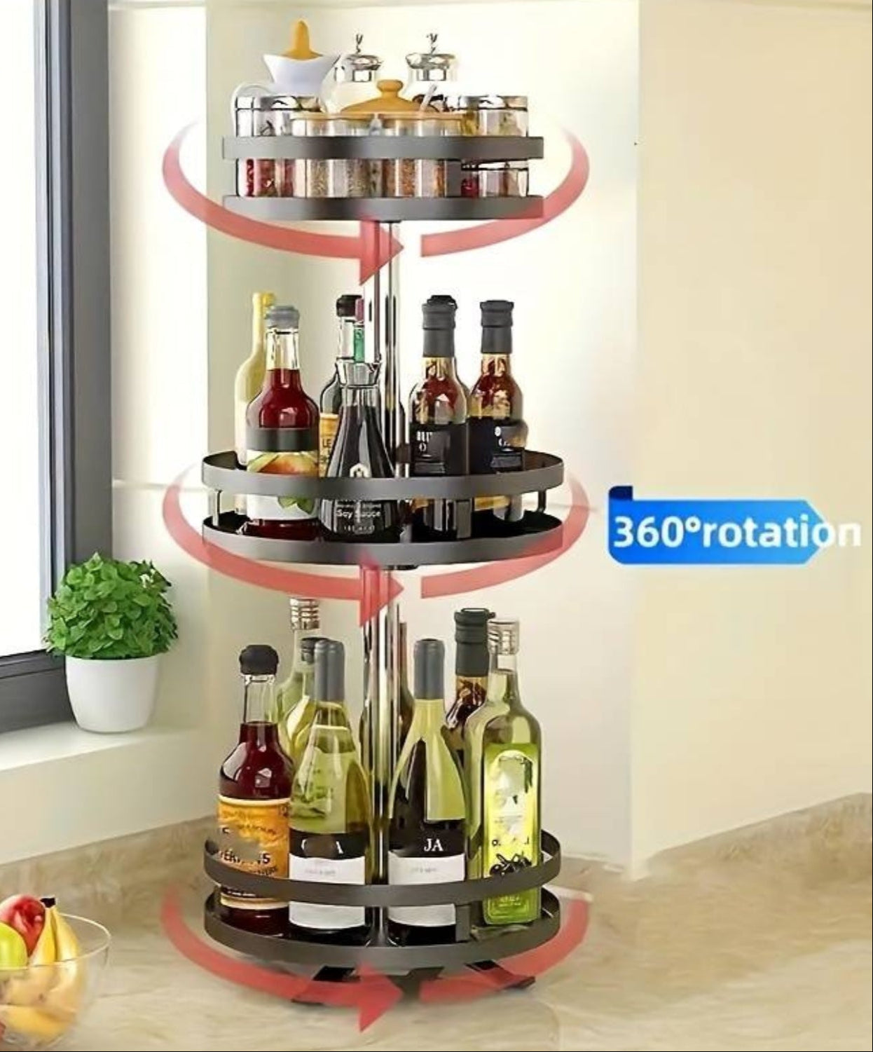 Norvo | TwistRack 360° – Roterende lagringshylle | Plassbesparende justerbar organiser for kjøkken, bad og hjem