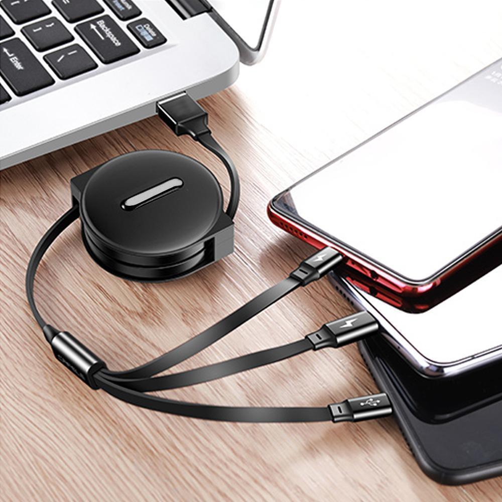 Norvo | 3-1 Uttrekkbar ladekabel for IOS, Micro og Type-c