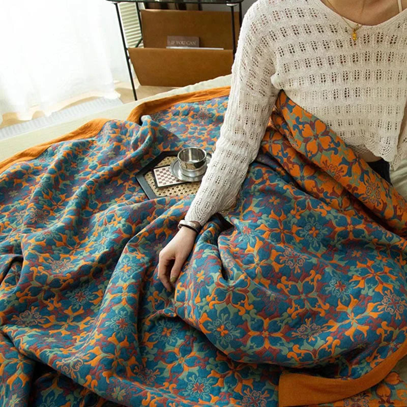 & Blå Mønster Seks-lags Bomull Quilt - TerraLoom