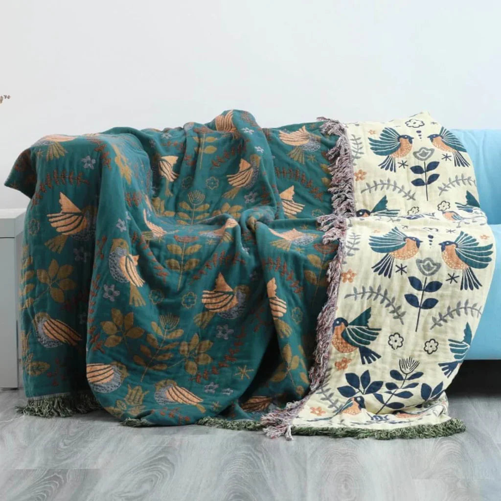 Norvo | Reversibel Skandinavisk Ullteppe med Fugledesign