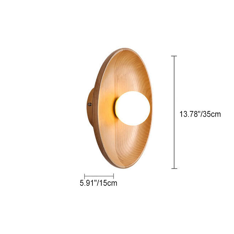 Norvo | Modern Minimalist Rund Skive Solid Tre 1-Lykt Vegglampe