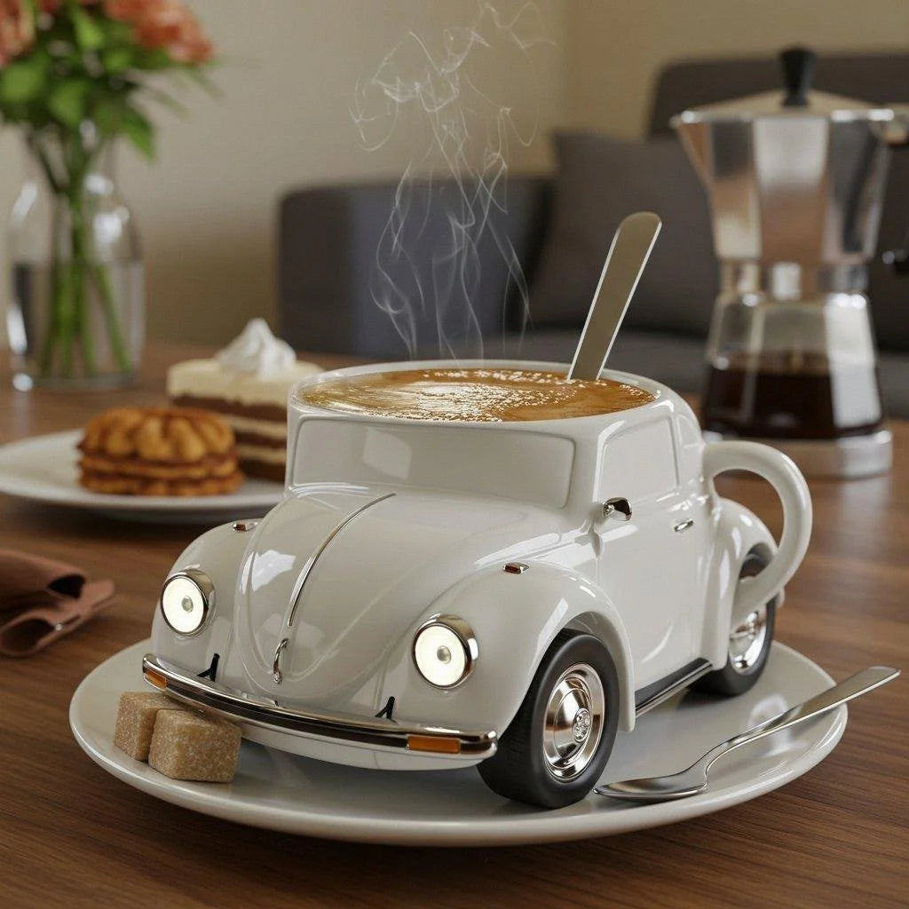 Norvo | RetroCar Keramisk Kaffe-Kopp – Unik 3D Design for Kaffe & Te