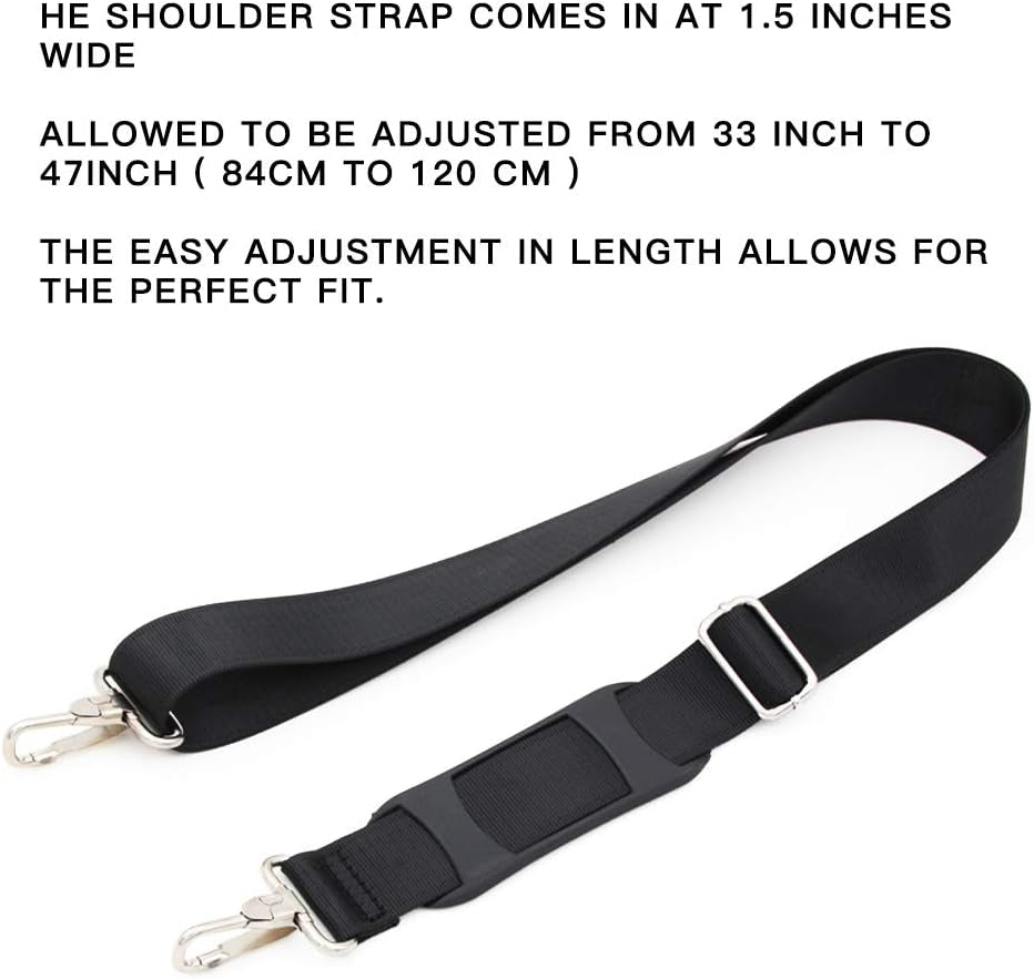 Norvo | 47 tommers bag erstatning skulderrem | Polstret & Justerbar - Perfekt for reisemapper, laptopmapper, dokumentmapper, kameramapper, budbilmappene, bleiemapper & mer (Svart)