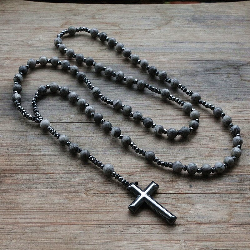 Norvo | Tiger Eye Og Lapis Lazuli Kors Rosary Halskjede For Menn - Orion