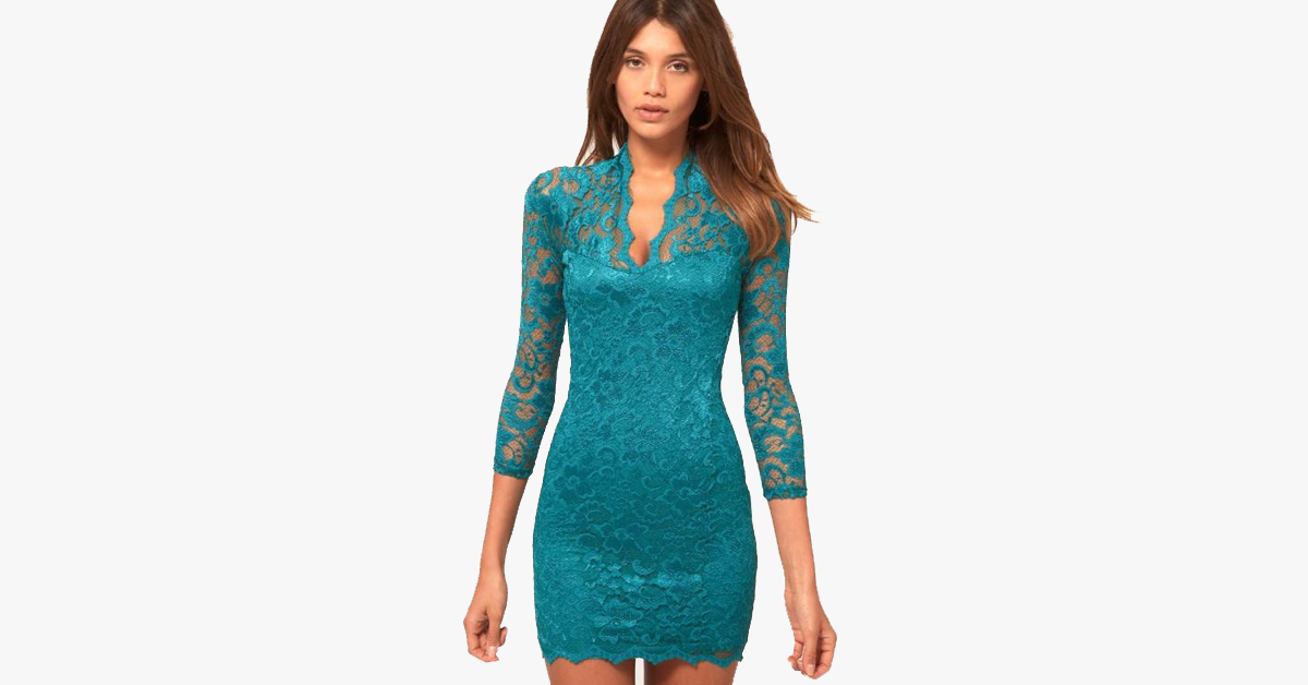 Norvo | Sexy Blomst Scalloped V Hals Blonde Kjole