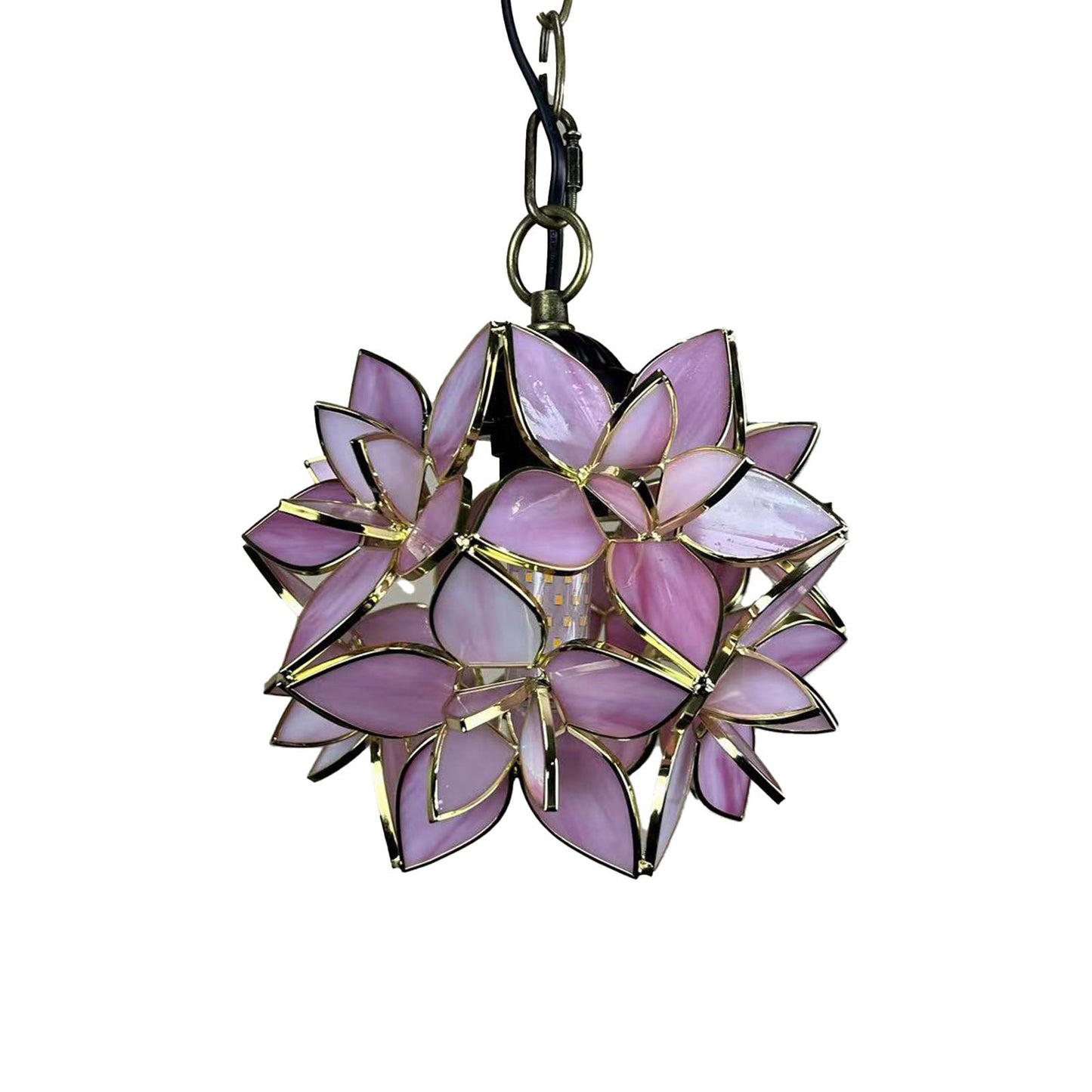Norvo | Tradisjonell Tiffany Rund Blomsterball Sink Farget Glass 1-Lys Pendellampe for Stuen