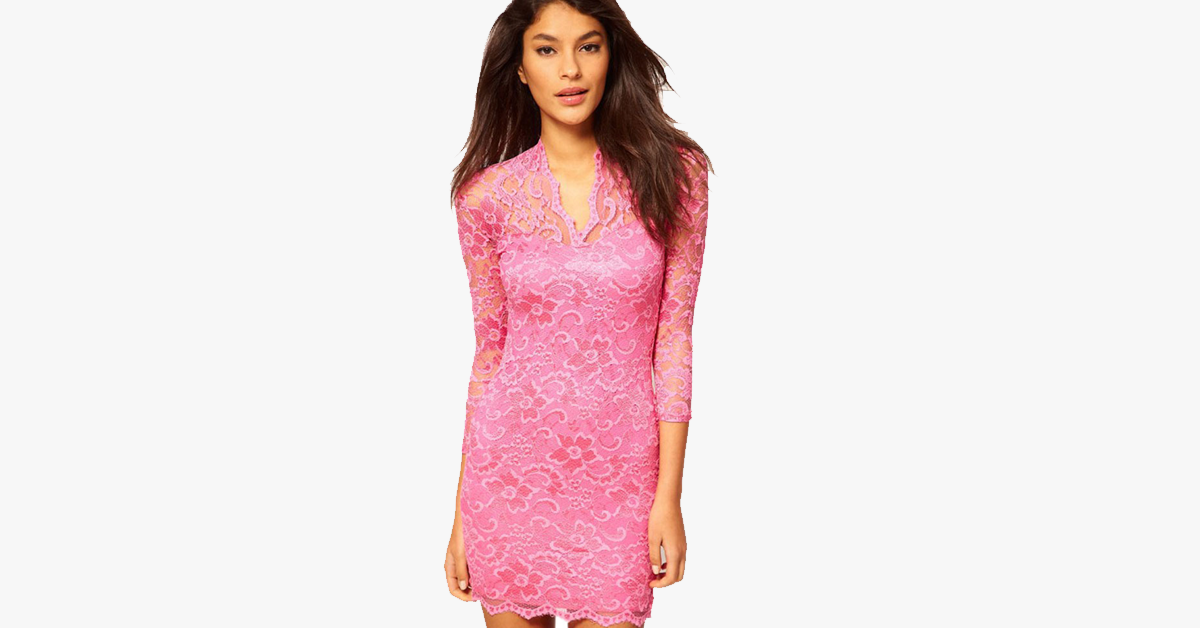 Norvo | Sexy Blomst Scalloped V Hals Blonde Kjole