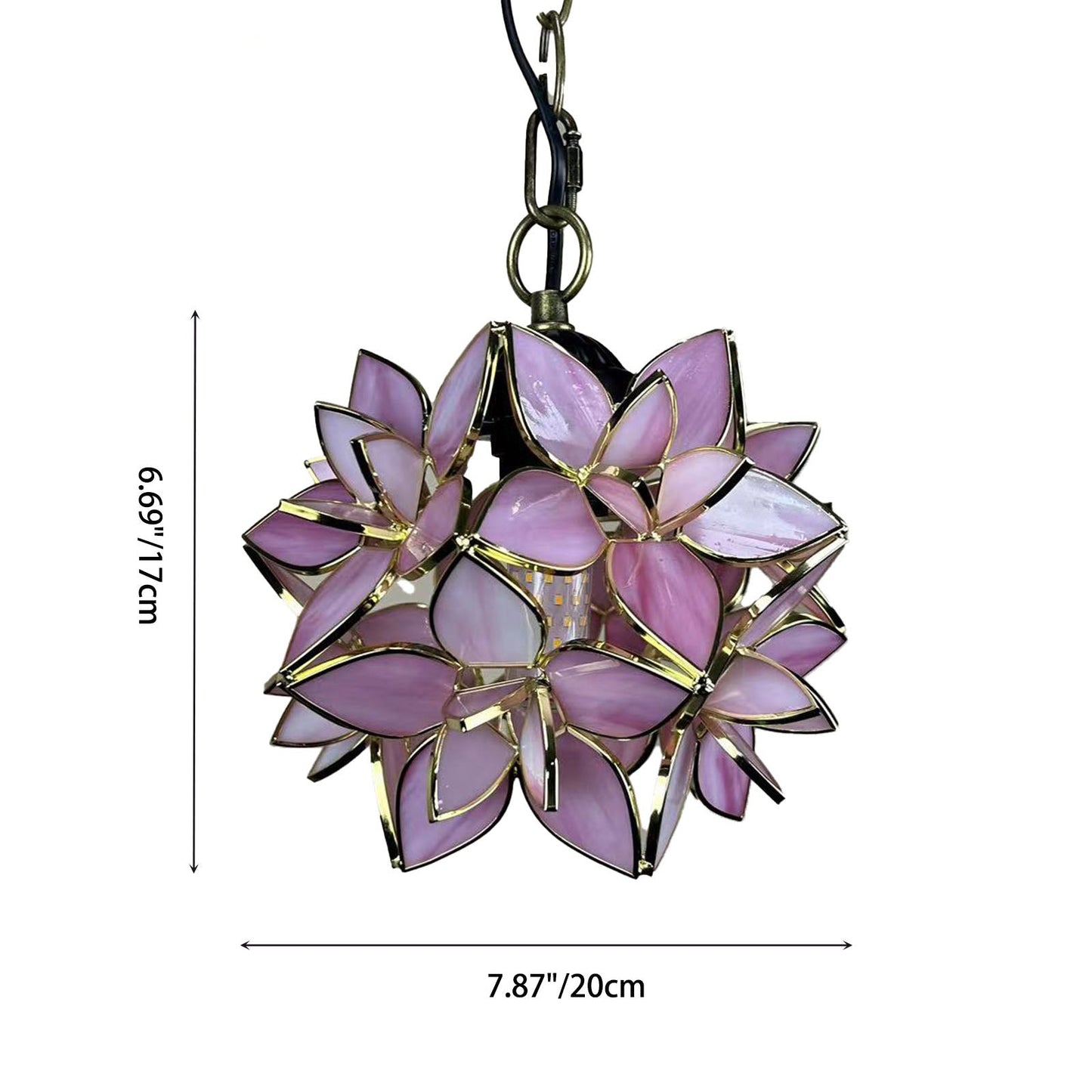 Norvo | Tradisjonell Tiffany Rund Blomsterball Sink Farget Glass 1-Lys Pendellampe for Stuen