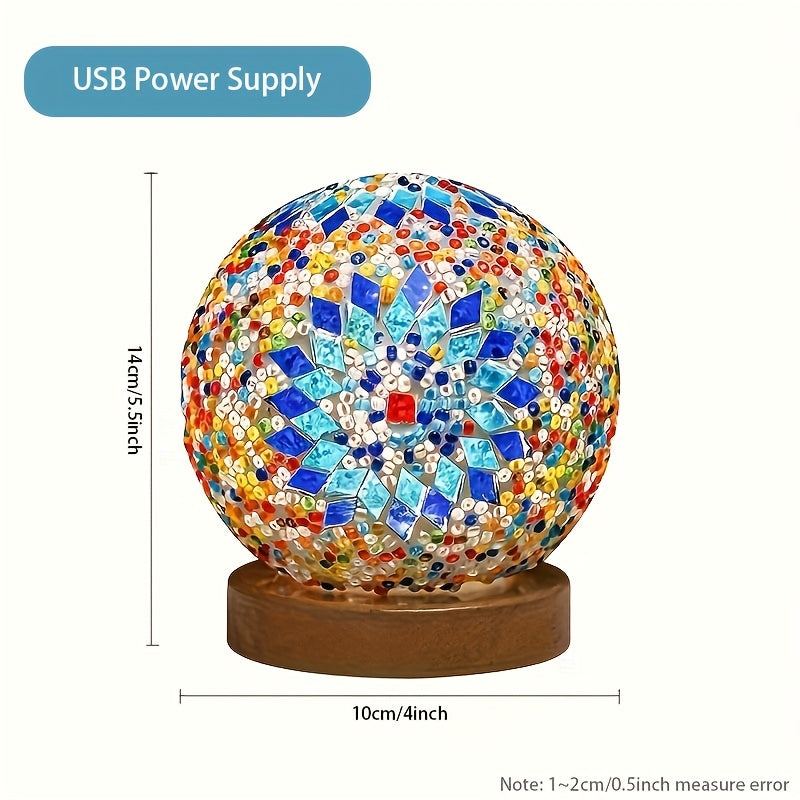 Norvo | Mosaikk glass kule bordlampe med trebase - Tyrkisk marokkansk inspirert