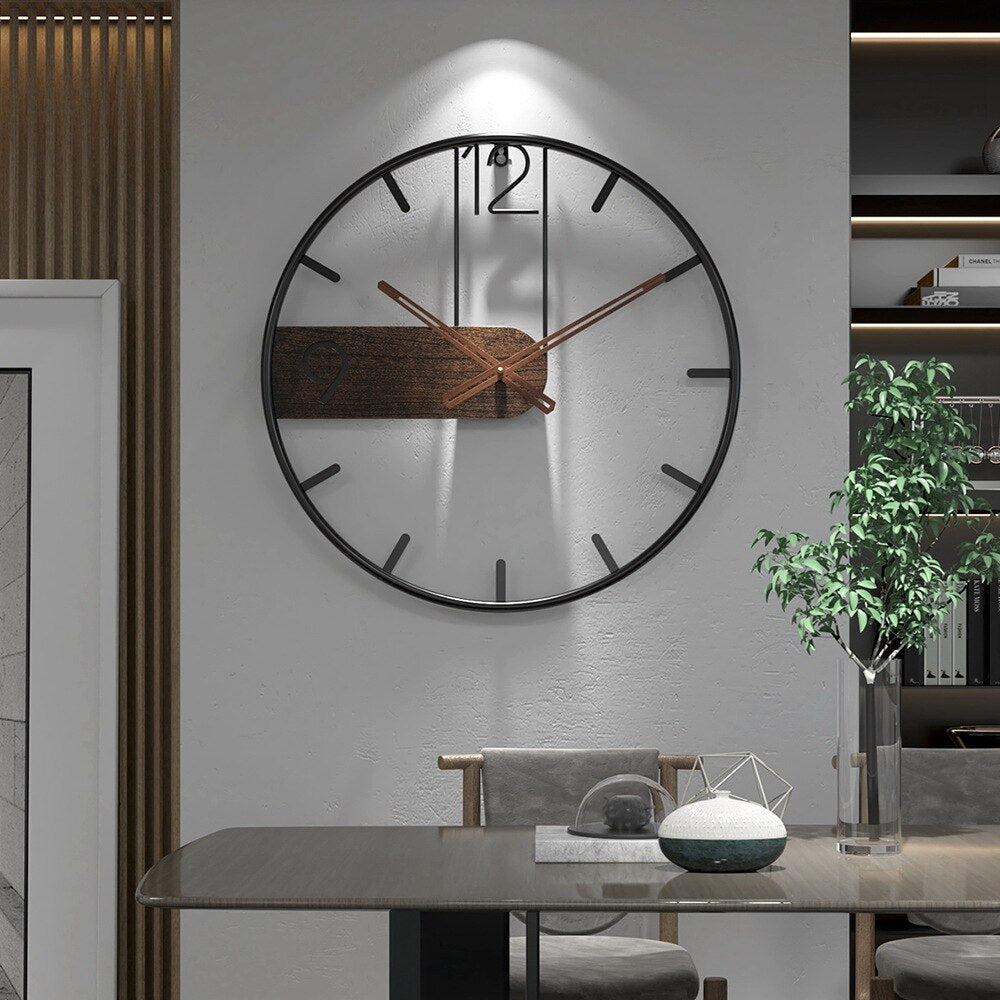 Norvo | Stål-Valnøtt Veggklokke | Moderne Industriell Design med Valnøtt Tre