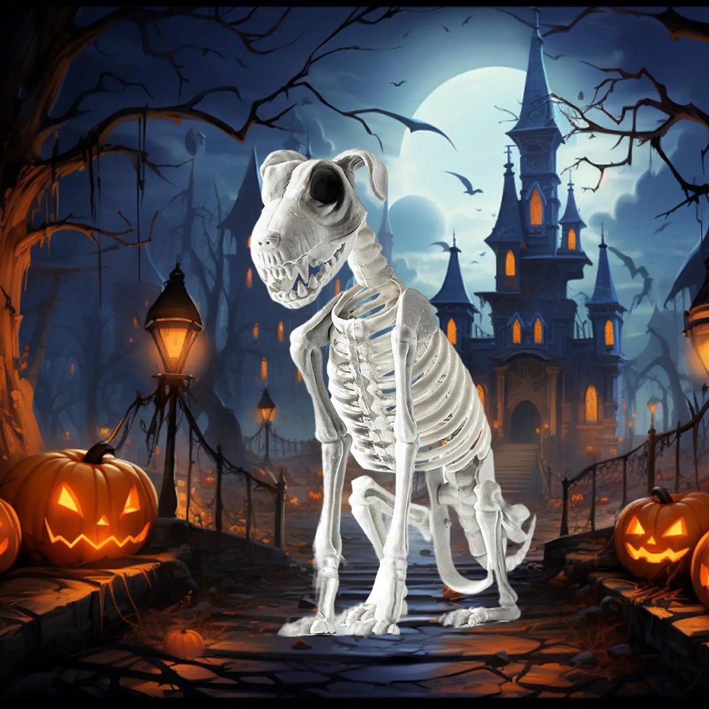 Norvo | Spooky Skeleton Dog Halloween Dekor Statuer