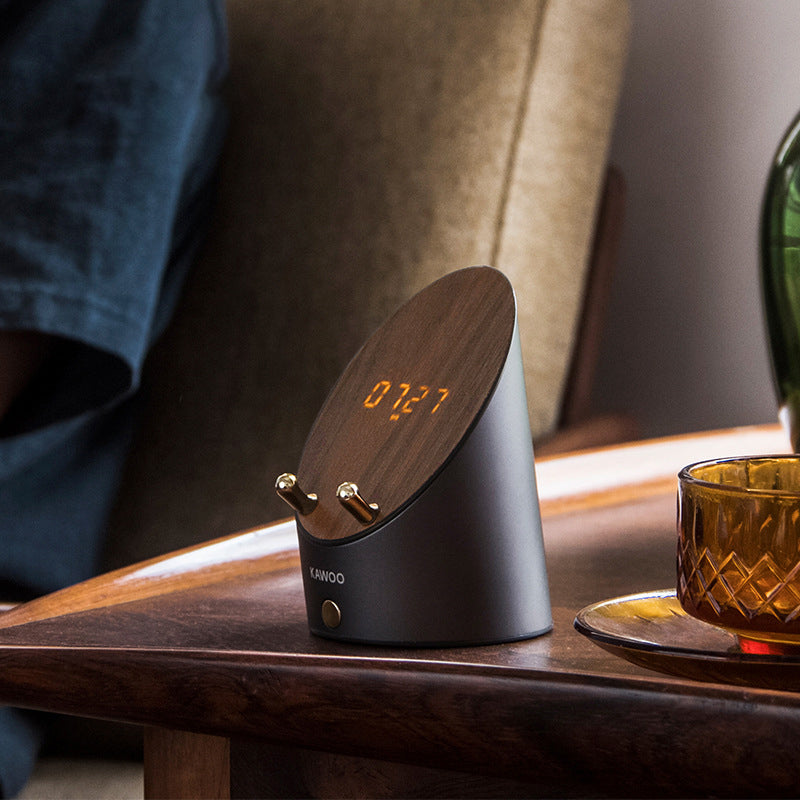 Norvo | Trådløs induksjon Bluetooth skrivebord mini høyttaler, med klokke, alarm, telefonholder, ingen Bluetooth-tilkobling kreves