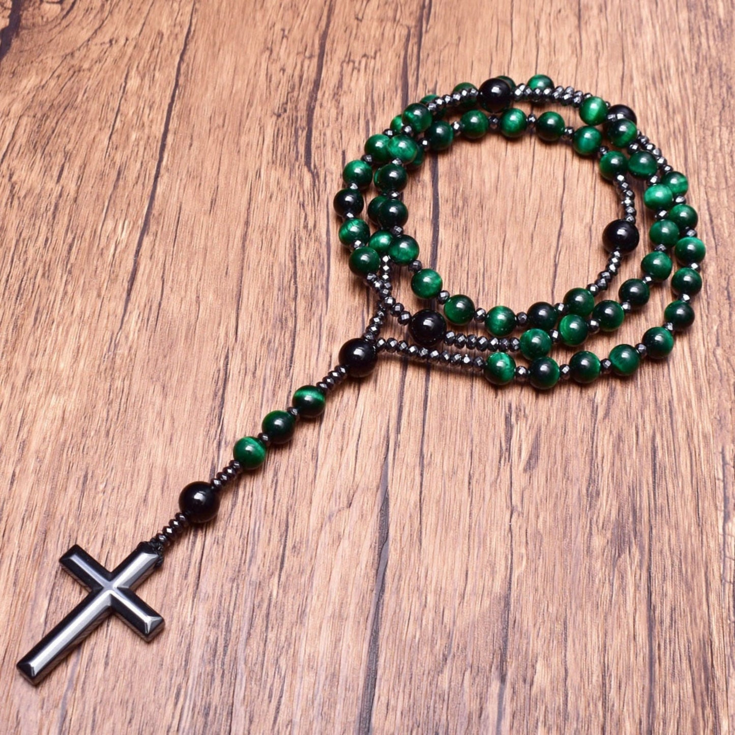 Norvo | Tiger Eye Og Lapis Lazuli Kors Rosary Halskjede For Menn - Orion